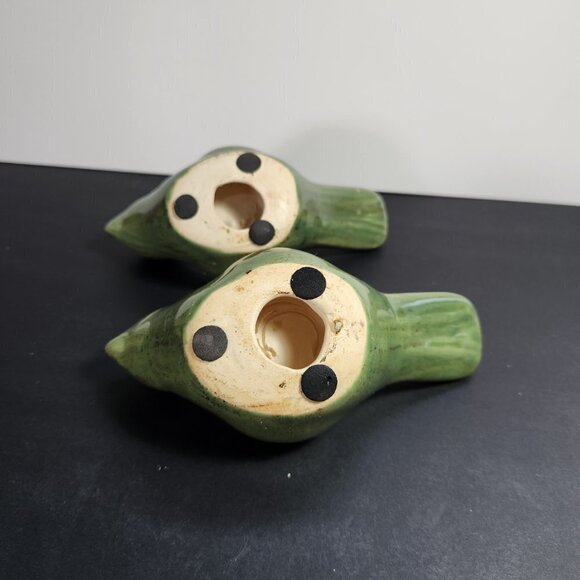 Ceramic Bird Candle Holder Tea Light Jade Green with Flecks of Brown Set Of 2 - Picture 8 of 9